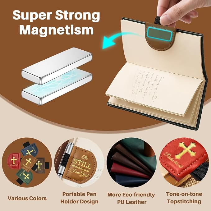Personalized Magnetic Leather Bookmark with Pen Holder - Bygone Mark Custom Bible Verse Bookmarker,Book Marker for Men & Women,Book Lovers,Readers,Church(Red,Matthew 17:20)