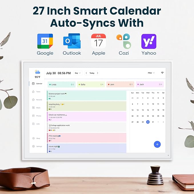 Digital Calendar, Smart WiFi Electronic Calendar&Chore Chart, IPS Touch Screen HD Display for Family Schedules, Share Moments Instantly from Anywhere (White, 27)