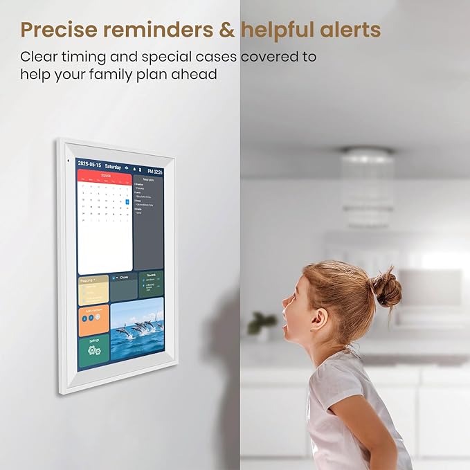 15.6" Smart Family Calendar Wall Display, Touchscreen Digital Planner with Chore Chart & WiFi Sync, Interactive Home Organizer for Schedules, Tasks & Meal Planning