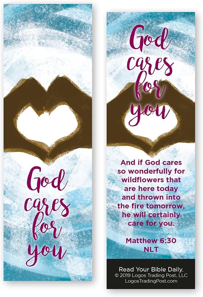 God Cares for You, Matthew 6:30, Bulk Pack of 25 Christian Bookmarks for Kids, Childrens Bible Verse Book Markers, Sunday School Prizes with Memory Verses, Scripture Gifts for Kids & Youth
