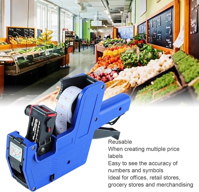 8 Digit Price Tag Label Gun with 3 Rolls Label Paper & 2 Ink Wheels, Handheld Numerical Pricing Labeler for Retail, Grocery, Office, Store, Merchandise, Clear Print