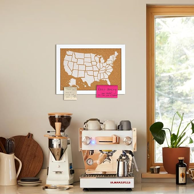 White Frame Cork Board Map of The United State, 14" X 11" Bulletin Boards for Walls with 10 Pins, Travel Tracker Map for Office, School and Home (US-MAP-2636-C)