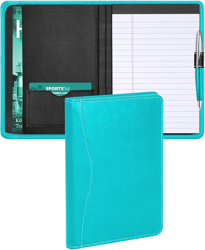 Lcjtop Padfolio/Portfolio Binder, Mini Padfolio Portfolio Binder 5 x 8 Legal Writing Pad, A5 Document Organizer Folder for Men Women, Columbia Blue.