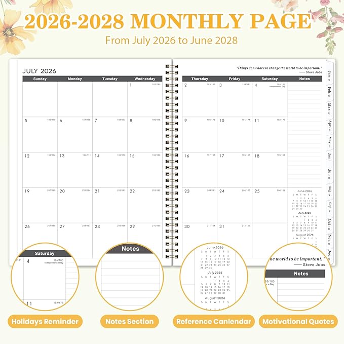 2026-2028 Monthly Planner/Calendar - 2 Year Monthly Planner 2026-2028, Jul. 2026 - Jun. 2028, 9" × 11" Calendar Planner 24 Months with Tabs, Twin-Wire Binding, Double-Side Pocket, Holiday ＆ Note Pages