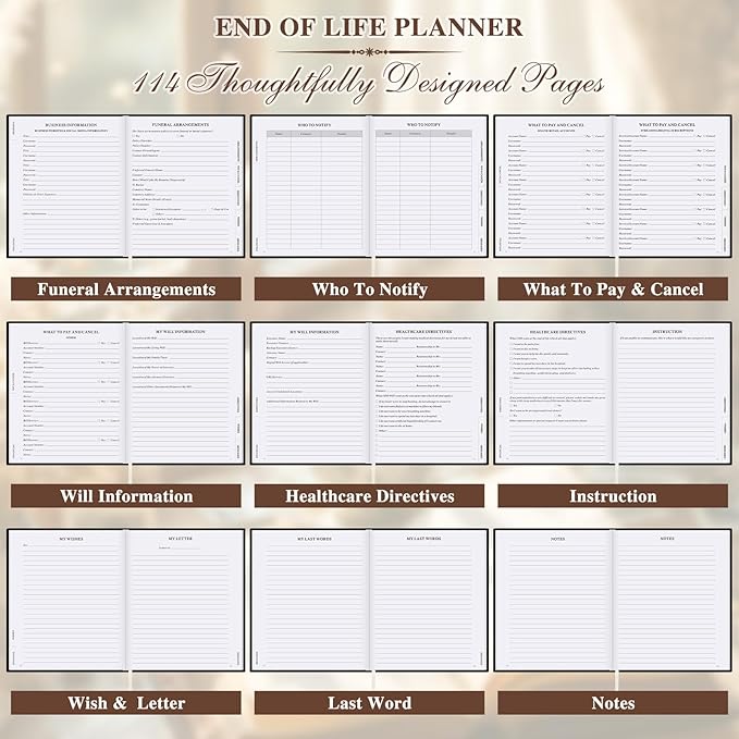 Lanpn End of Life Planner Death Organizer with Tabs, Final Wishes & Financial Estate Planning Journal, When I Die Journal for Senior, Before Death Life and Care Plan Book, Black, Leather Hardcover