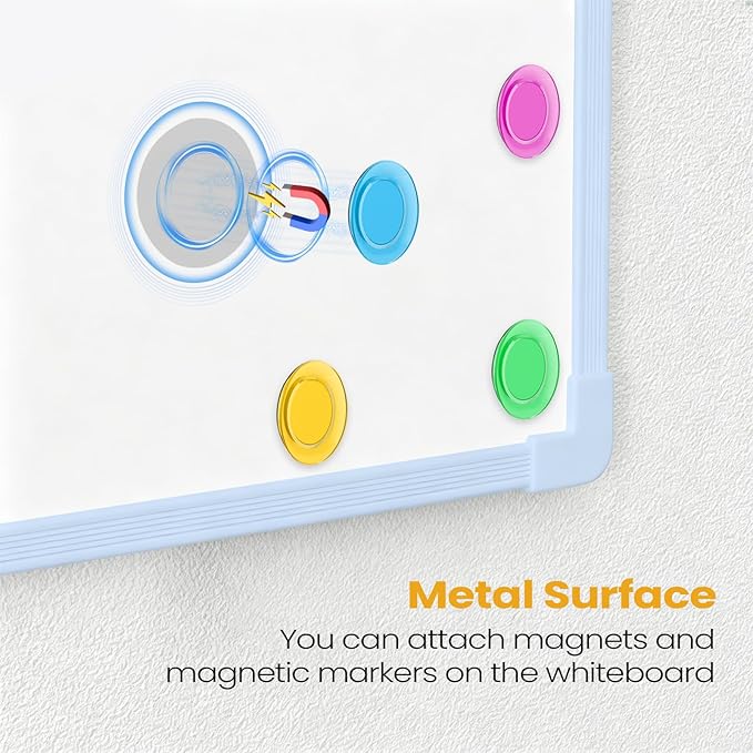 Blue Frame Small Dry Erase Board for Wall, 16" x 12" Double-Sided Hanging Whiteboard with 4 Markers, 4 Magnets and 3 Mini Sticky Notes, Portable Whiteboard for Home, Office, School
