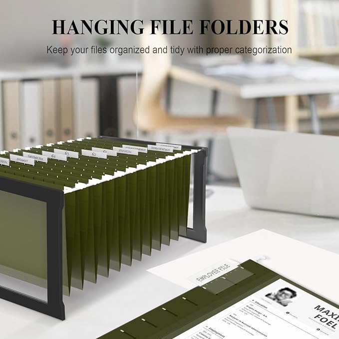 ViVin Hanging File Folders, 1/5-Cut Adjustable Tabs with 24 Per Box, 1 Inch Expansion, 24 Pack Letter Size Hanging File Folders, Designed for Office Home School Filing Cabinet(Green)