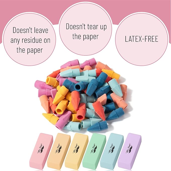 Mr. Pen- School Eraser Combination Set, 66 Pack, Colorful, Latex Free Erasers for School, Office, Art Sketching, Homework, Exams, Clean Smudge-Free Correction