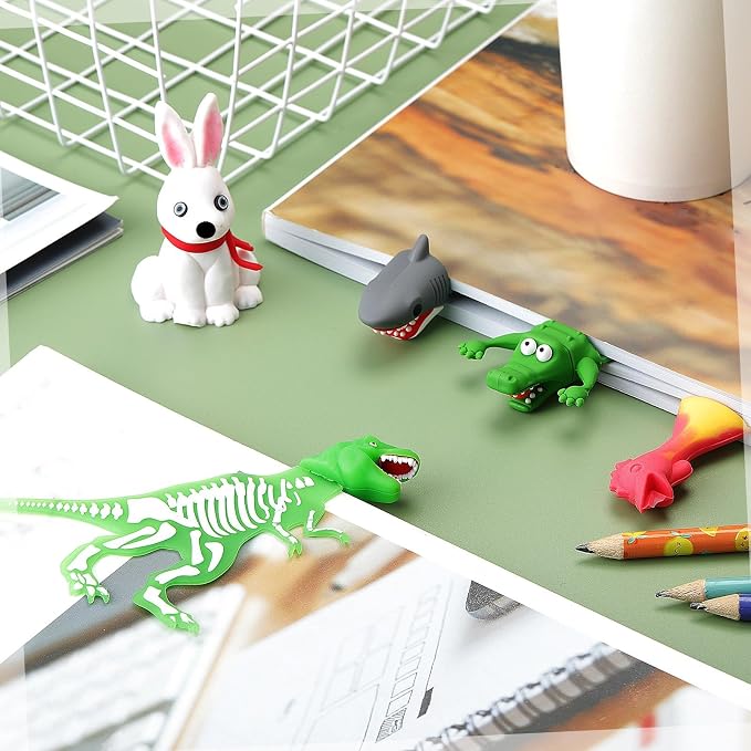 Gersoniel 4 Pcs Animal Bookmarks for Kids Luminous Dinosaur Shark Funny Crocodile Bookmark 3D Cartoon Boys Girls Men Women Xmas Gifts School Supplies