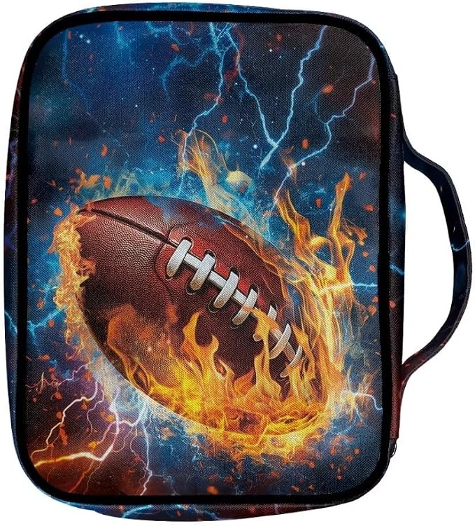 Coldinair Fire Lightening Rugby Bible Cover for Boy Kids Teen Nylon Bible Holder Carrier Carrying Organizer Bible Bag, Zipper and Pockets for Standard Large Size Bible