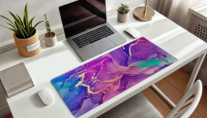 French KOKO Large Mouse Pad, Desk Mat, Keyboard Pad, Desktop Home Office Decor School Essentials College Cute Extended Laptop Protector Accessories Pretty Mousepad Women Girls Big Marble Purple
