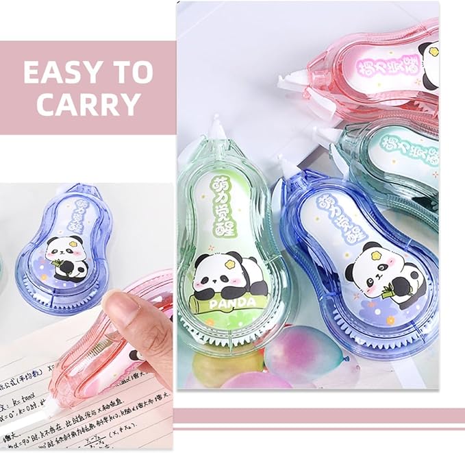 SHINEOFI 4pcs Correction Tape for Students, Portable Mini Correction Tapes with Cartoon Panda Design in Pink, Blue, Green, and Cyan, Convenient Office and School Supplies for Classroom Use