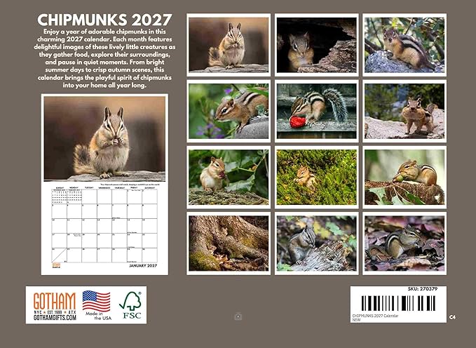 Chipmunk Calendar 2027 Monthly Wall Calender 12 Month