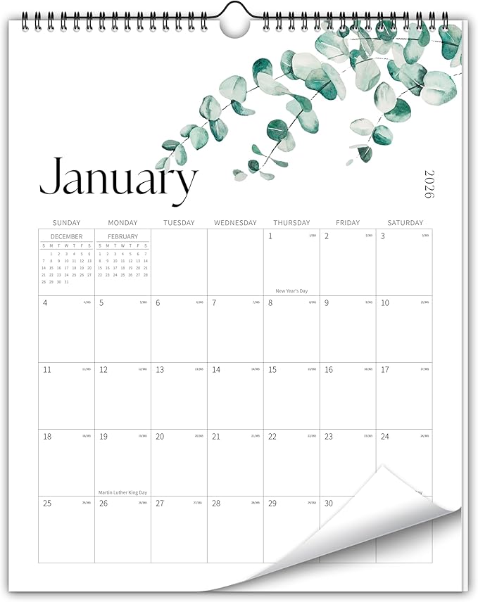 Aesthetic 2026 Wall Calendar - 12 Monthly Calendar from January 2026 to December 2026, 14.5" x 10.5", Modern Vertical Wall Hanging Calendar for Organizing & Planning, Leaves