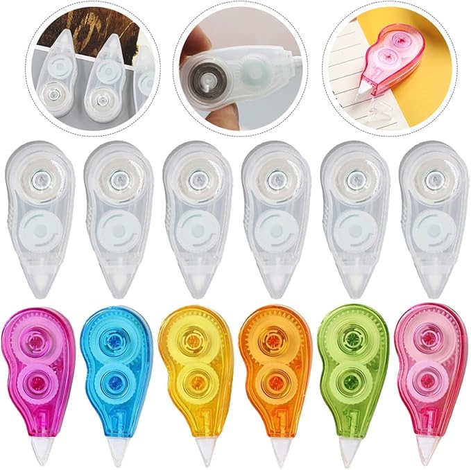Lurrose 12pcs Correction Tape Set 12m Large Capacity Small Portable Correction Tapes for Students School Supplies Cute Stationery for Study and Office Use