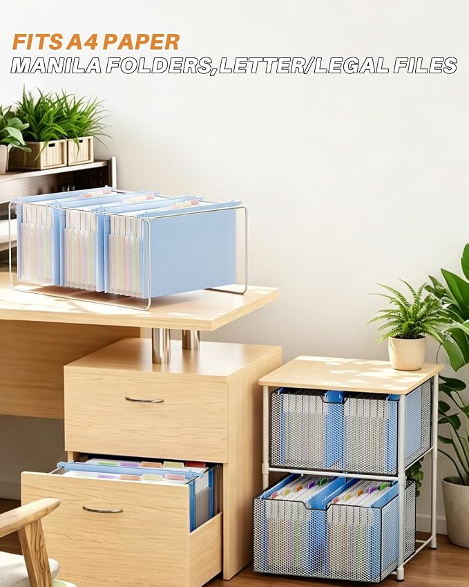 Ansook Legal Size Hanging File Folders, 1.2" Expandable 7 Accordion Pockets File Organizer, 3 Pack Hanging Folders for Filing Cabinet, Heavy Duty File Folders Hanging with Tabs, 50% Wheat Straw (Blue)