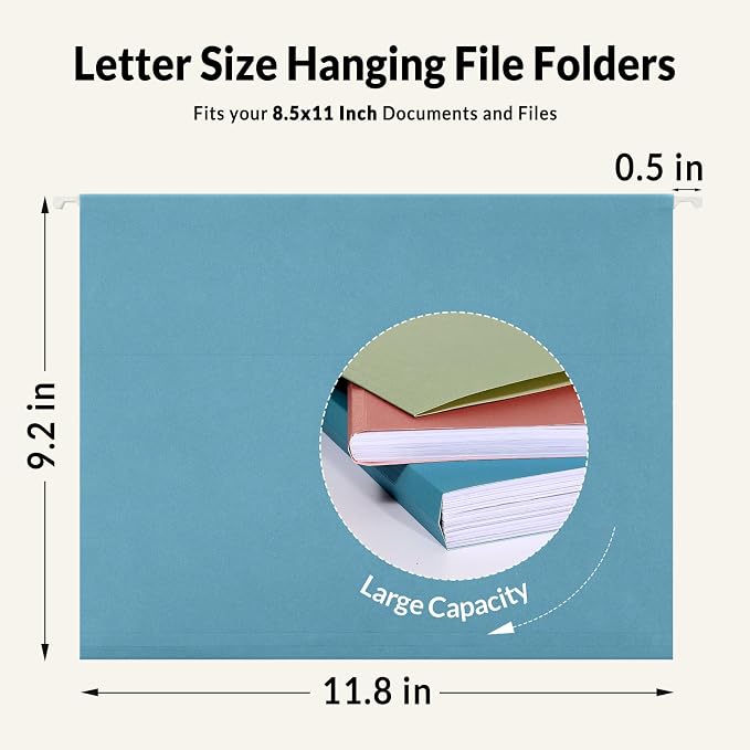 SUNEE Hanging File Folders, Retro Colors - 75 Pack, Colored File Folders Letter Size with 1/5-Cut Tabs, Ideal for Organizing Home and Office Documents