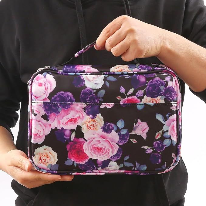 Bible Cover Carrying Book Case Church Bag Bible Protective with Handleand Zippered Back Pocket, Gift for Girls Women Mother Men Women Father Kids(Purple Rose)
