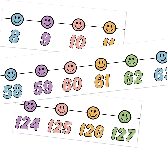Whaline 32Pcs Pastel Number Line Bulletin Board Colorful Smile Face Number Line Boarder Strips Math Borders for Home Classroom Wall Decor