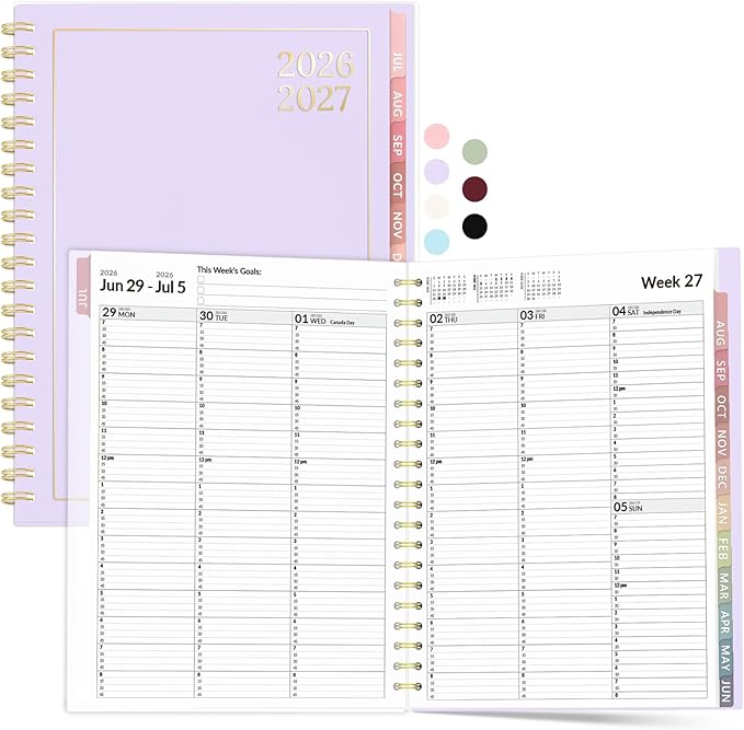 Forvencer Appointment Book Planner 2026-2027, Daily Weekly Monthly Calendar Planner (Jul 2026-Jun 2027), 8.5"X11" Hourly Agenda with 15-Min Slots, Flexible Cover Office School Organizer, A4, Purple