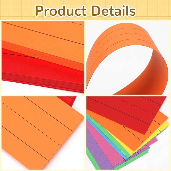 112 Sheets Rainbow Sentence Strips, 92LB/250gsm Cardstock Ruled Colored Sentence Learning Strips for Teachers, Classrooms, School Offices Supplies (7 Assorted Colors, 12” x 3”)