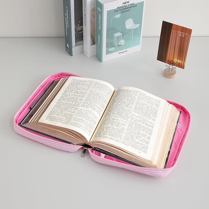 Bible Covers for women, Bible Case, Bible Bag with Top Handle, Stripe Bible Bag Proteceive Book Case, Bible carrying Church Bag for Christian Gifts(Pink)