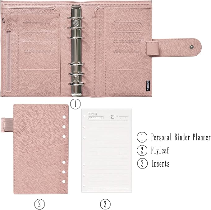 Moterm Personal Luxe Rings Planner - Genuine Leather Binder Organizer (30mm Ring, Pebbled-Dusty Rose)