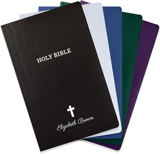 Personalized KJV Bible King James Version Faux Leather SMALL PRINT Economy Bible with Custom Name Up to 3 Rows of Text with Red-Highlighted Verses, Custom Gift for Christian Celebrations | Black