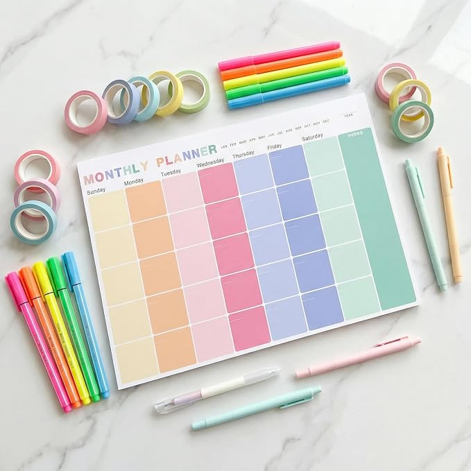 Monthly Planner Notepad - Undated 52 Sheets Desk Calendar, A4 (8"x11") Planning Pad for Office, Home, School, Fitness, Meal & Project Organization