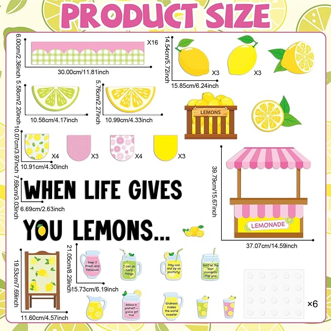 Summer Bulletin Board Set Lemon Theme Classroom Decorations Lemonade Stand Paper Cutouts Summer Bulletin Board Borders for Teacher Back to School Supplies Wall Window Blackboard Door Decor