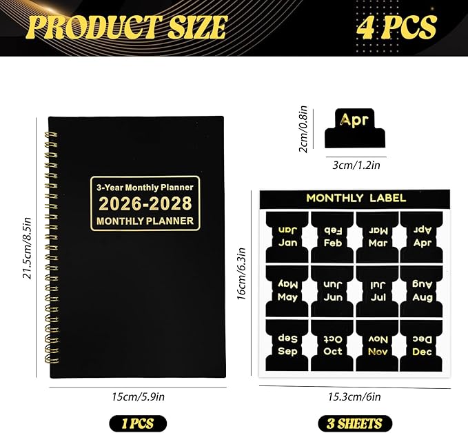 2026-2028 Monthly Planner, 3 Year Calendar from Jan 2026 to Dec 2028, 5.9" x 8.5" Spiral Bound Academic School Planner with DIY Monthly Tabs, Notes Pages Holiday Markers Organizer
