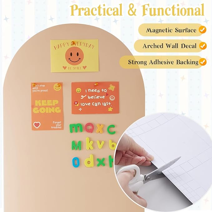 Arch Magnetic Wall Decal 47.24" x 17.52", Magnet Chalkboard for Wall, Magnetic Chalk Board Sticker, Chalk Wallpaper Peel and Stick for Playroom Classroom with Chalks, Wiping Cloth (Pink)