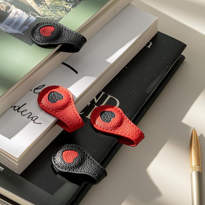 2Pcs Magnetic Leather Bookmarks with Gift Box Magnetic Pen Holder Book Marks Clip Gift for Book Lover Readers Men Women Teachers Students, Heart Bookmarks