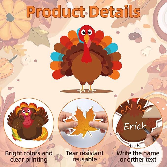 YUUIKLLE 97pcs Thanksgiving Turkey Bulletin Board Decoration Set Fall Turkey Pumpkin Maple Leaf Autumn Harvest Bulletin Board Cutouts,for Home Office School Chalkboard Wall Door Decor