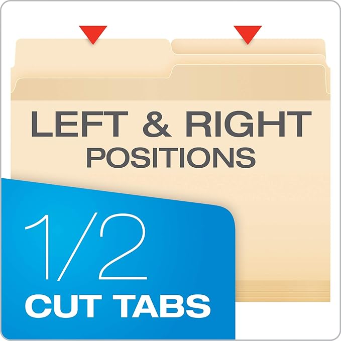 Pendaflex Reinforced File Folders, Extra Durable, Poly Reinforced Edges, Manila, Letter Size, 1/2 Cut Tabs, 24 Per Pack (86221)
