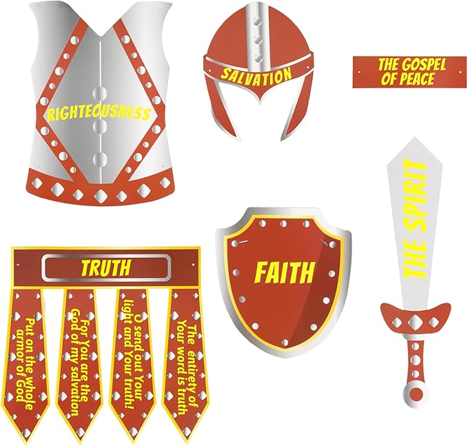 Watersay 12 Sets Armor of God Costume Armor of God Craft Kit for Kids Cutouts Christian Bible Sunday School and Religious Classroom Decor for Children School Classroom Activity Party Favor Decoration