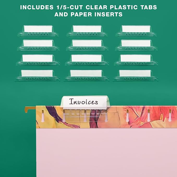 Global Printed Products Deluxe Designer Printed Hanging File Folders, 4 Patterns, Letter Size, 12/pk (Abstract Floral)
