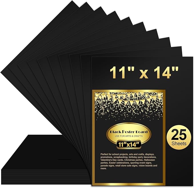 25 Pcs Black Poster Board Paper 11x14, ROOKEA Vision Boards Posterboard Bulk for School Projects Classroom Arts Craft Presentations Drawing Scrapbooking Blank Graphic Display