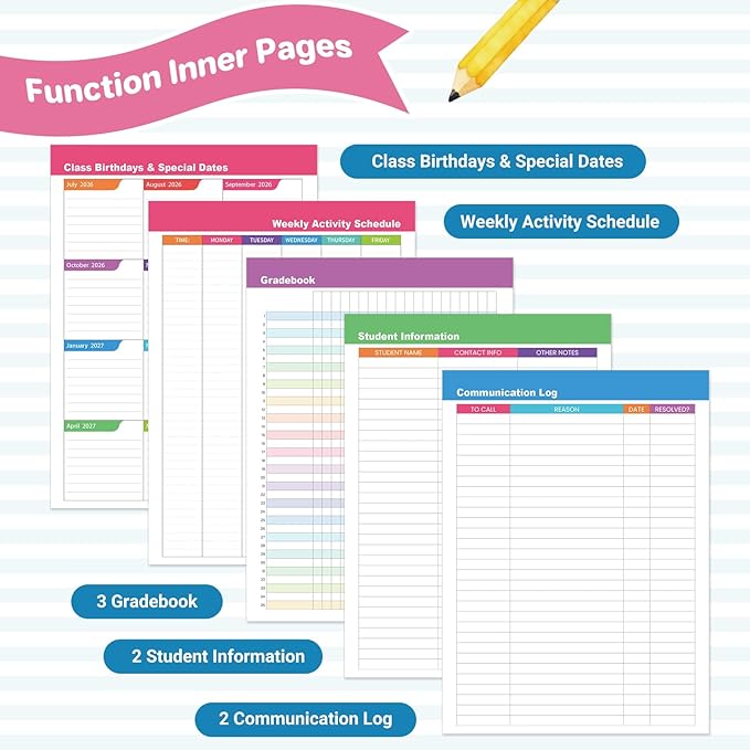Teacher Planner 2026-2027 - Teacher Lesson Planner 2026-2027, 11" x 8.5", JULY 2026 - JUNE 2027, Teacher Planner Academic Year, Colorful Pages, Holidays, Colorful Monthly Tabs, Inner Pocket