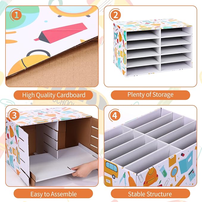 Dispowreath 2 Pack 10 Slots Construction Paper Storage, Classroom Mailboxes, Back to School Literature Cardboard Paper Organizer for Teacher, Office, 19.7 x 12.4 x 11.8 Inches(Multicolor,Stationery)