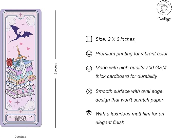 TwoDays Cute Tarot Bookmarks for Book Lovers - Dark Romance Fantasy Merch for Reading Women, Booktok Accessories Gifts for Bookish (Set of 10, 6'' X 2'')