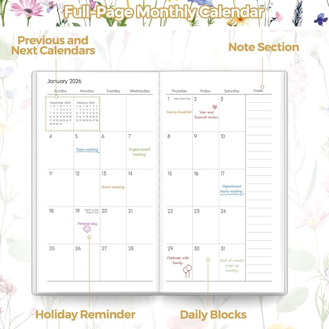 SKYDUE Pocket Calendar 2026-2027, Pocket Monthly Planner Jan 2026 - Dec 2027 for Purse, 6.7" X 3.7" 24-Month Small Planner, Academic Year Calendar, Compact Design with Plastic Sleeve