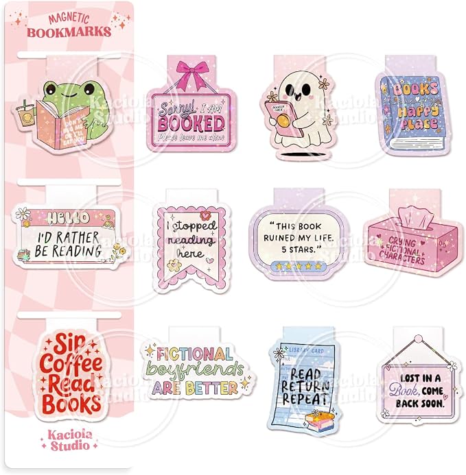 Kaciola Studio 12PCS Glittery Magnetic Bookmarks, Funny Cute Book Marks for Book Lovers Gifts, Bookmark Accessories for Women Teachers Students School Office Home Supplies (Funny)