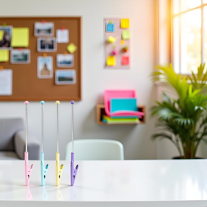 4Pcs Multicolour Stochastic Metal Wire Alligator Clip Metal Note Clip Long-Tailed Alligator Clamp Photo Holder Clip for Card, 14.1 * 1.2cm Memo Holders Desk Accessories and Workspace Organizers
