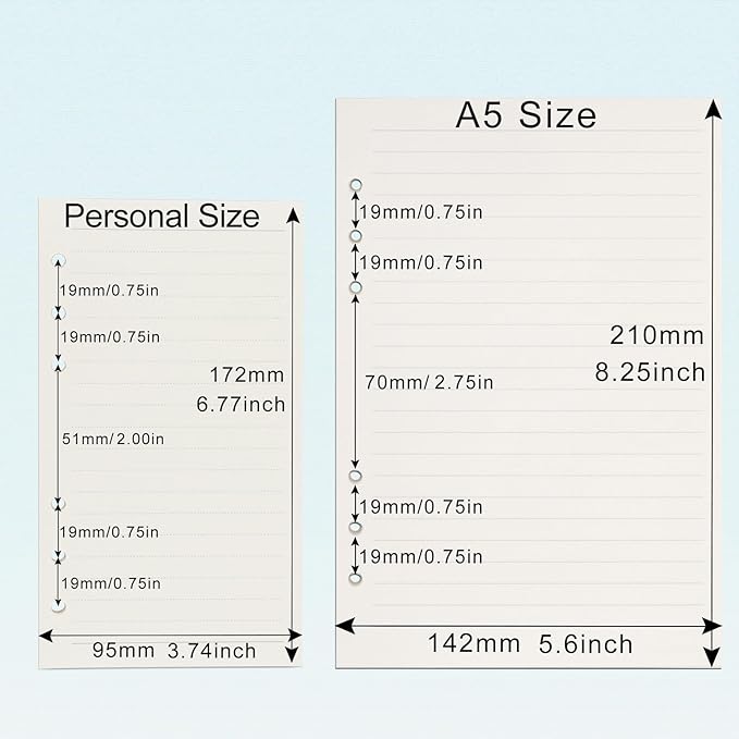 A6 Refill Paper, [5 Pack] Toplive 100GSM Thick Refillable Paper 6 Hole Filler Inserts Loose Leaf Paper 225 Sheets (450 Pages) for 6 Ring Binder Journal Notebook-Lined Paper