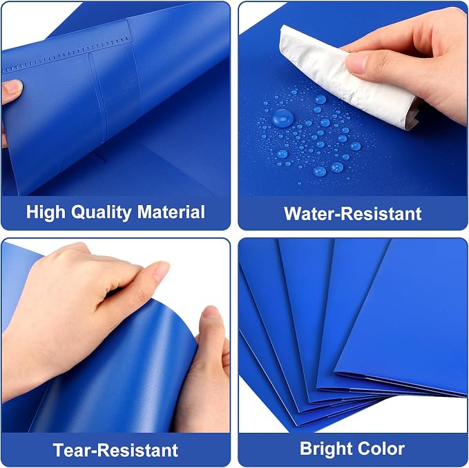 Fulmoon 48 Pack Plastic Folders with 2 Pockets Bulk 11 x 9 Inch Heavy Duty File Pocket Folders and 4 Card Slots Fit Letter Size Paper Cards for Back to School Office Home Supply(Blue)