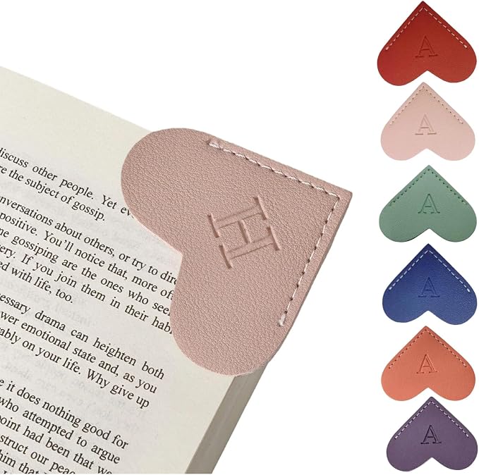 Personalized Leather Heart Bookmarks with Initials, 26 Letters Custom Corner Book Mark for Reading Women,Teacher, Student, Book Lovers Book Marker, Meaningful Gifts (Red+Pink,H)