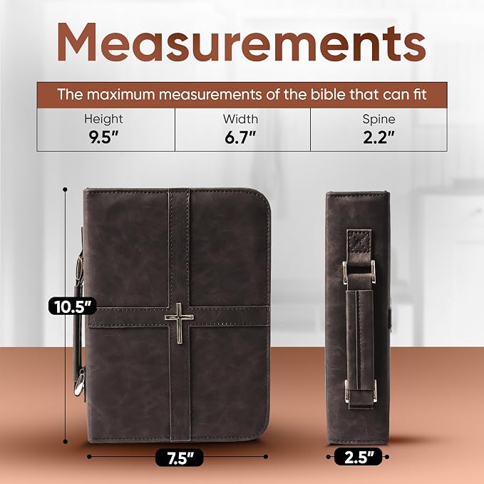 Bible Cover (U.S. Patent Pending), Discreet & Elegant Bible Case, Brown PU Leather Bible Cover, Cross Design Bible Bags, Strong and Sturdy Book Case, Includes Premium Bookmark