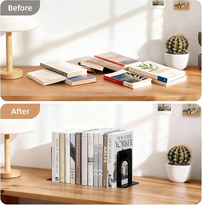 HappyHapi Book Ends, Bookends for Shelves, 24pcs Metal Bookends, Book Ends for Heavy Books Holders for Office Home Library Book Ends Supports, Book Ends to Hold Books Heavy Duty