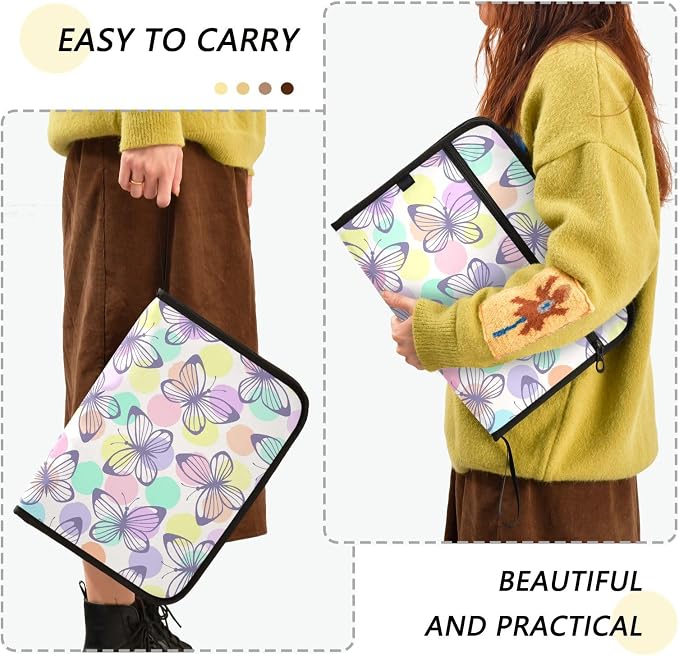 Polka Dot Background Butterfly 13 Pockets Expanding File Folder with Sticky Labels Accordion File Folder Document Organizer Letter Size A4 Papers Expandable File Keeper